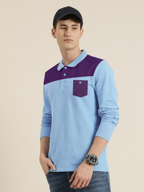 Louis Vicaci Long Sleeve Polo For Men-Sky with Purple-RT912