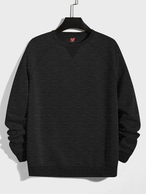 PYPR Terry Fleece Raglan Sleeve Sewatshirt For Men-Black Melange-BE2026/BR14147