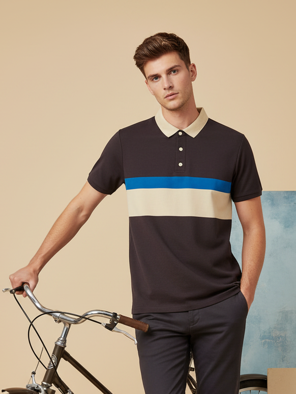 NXT Summer Polo Shirt For Men-Indigo With Off White & Blue Stripe-SP1443/RT2331