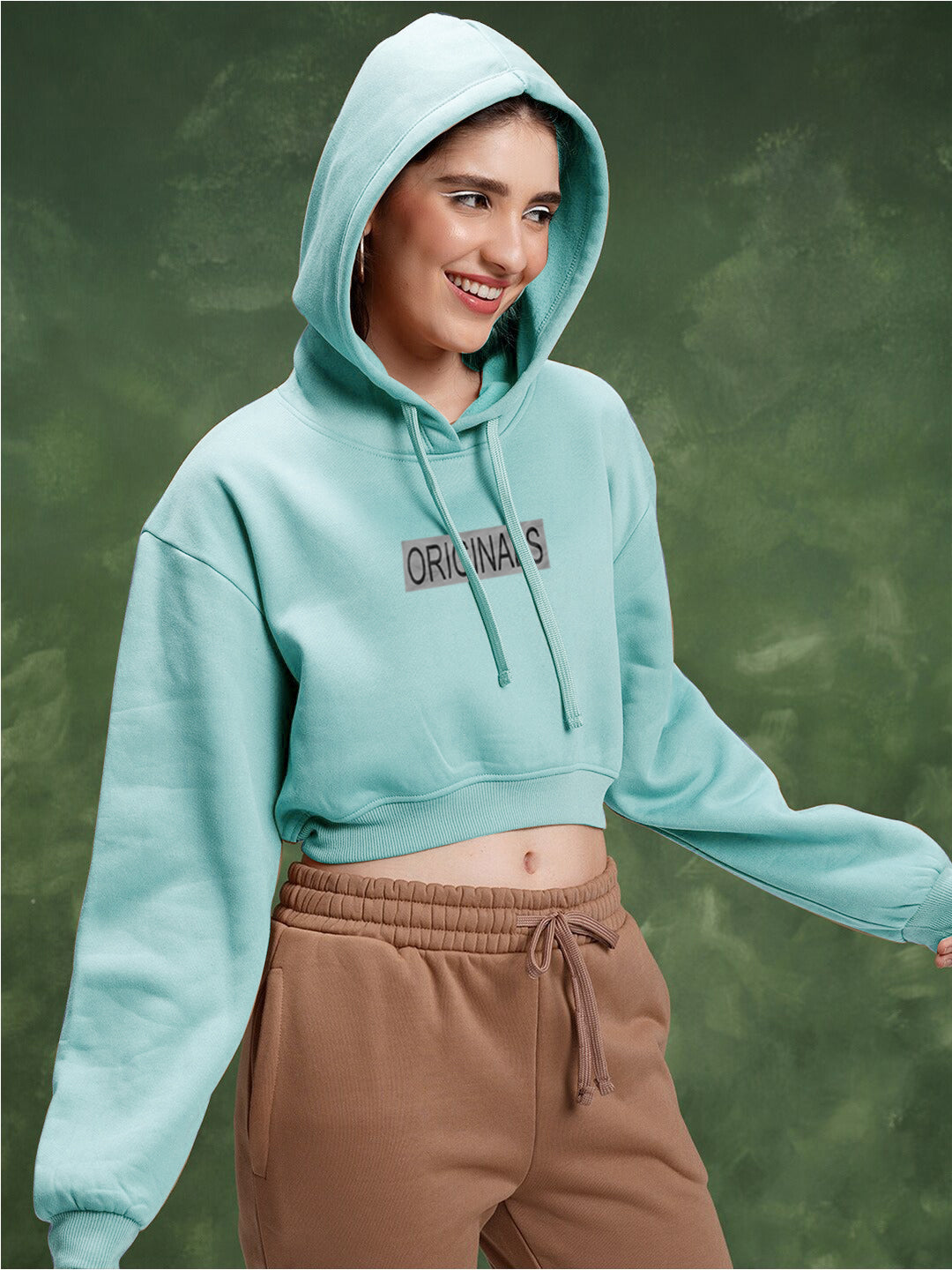 NYC Polo Fleece Short Pullover Hoodie For Ladies-Cyan-SP1416