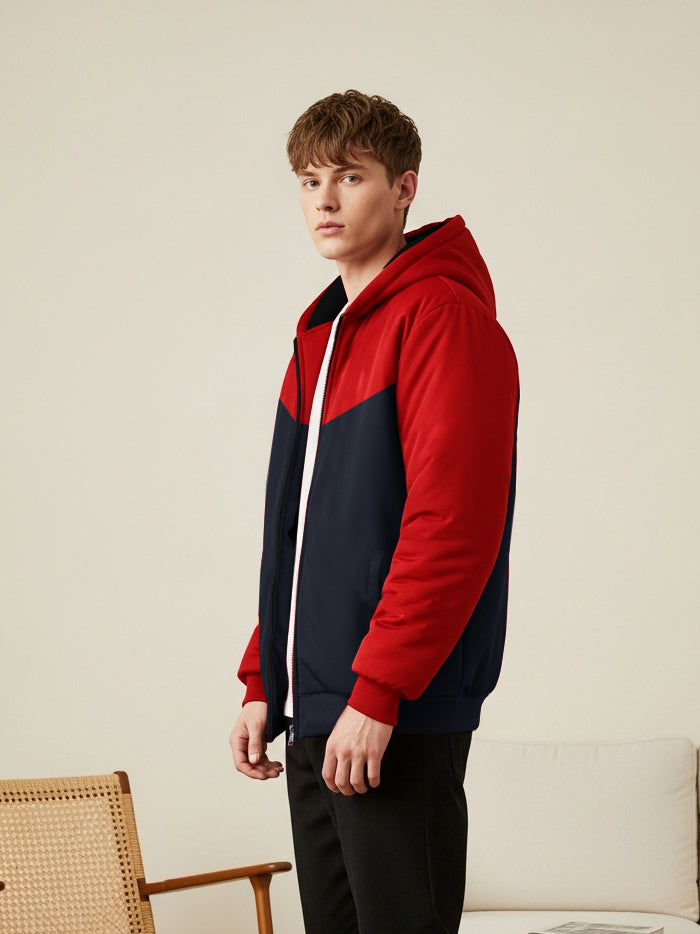 Payper Zipper Puffer Hoodie For Men-Red & Navy-PH04
