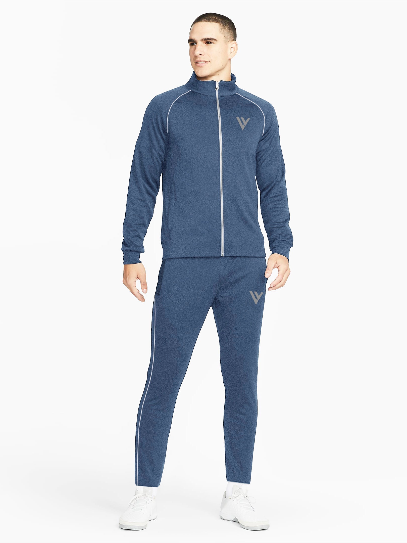 Louis Vicaci Fleece Zipper Tracksuit For Men-Blue Melange-RT1382