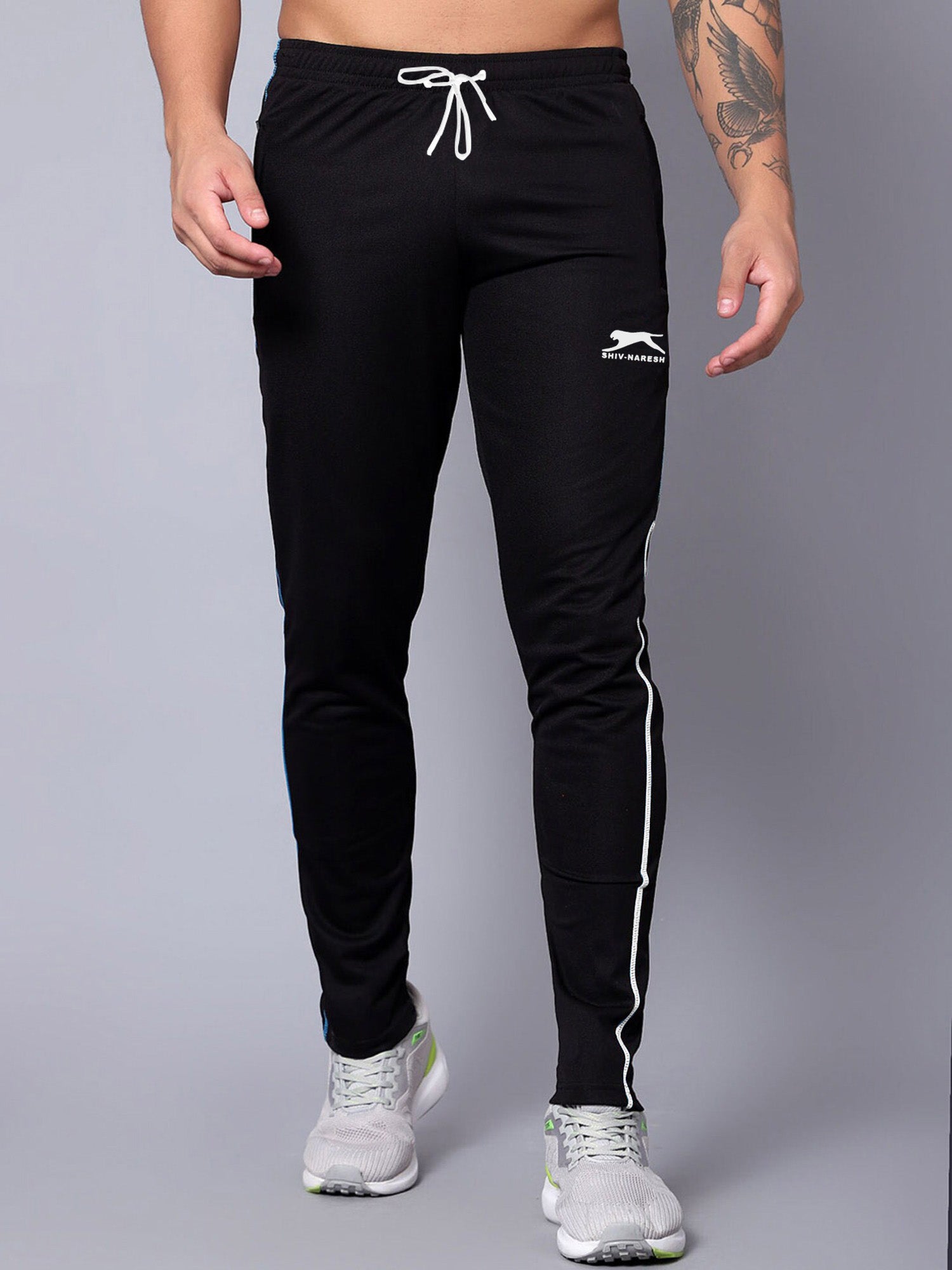 Slazenger Slim Fit Lycra Trouser For Men-Black with White Piping-SP2136/RT2513