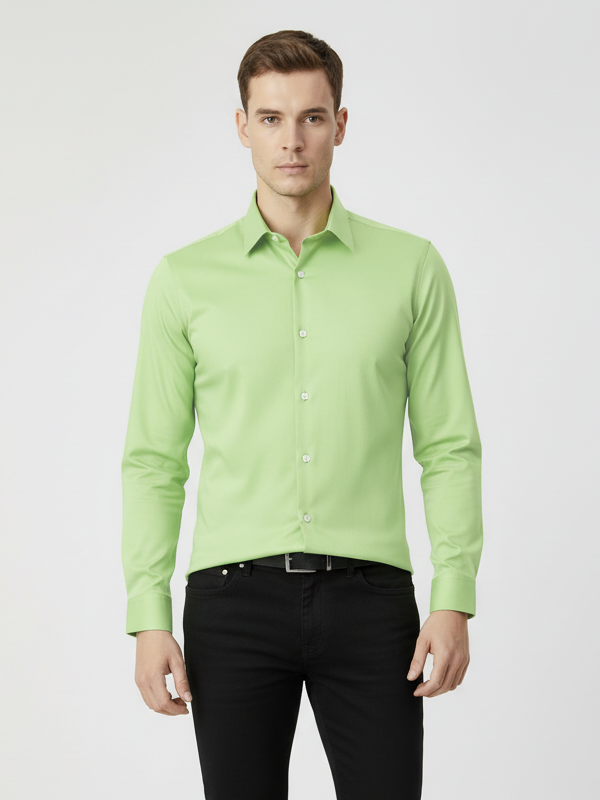 Rawgear 4 Side Lycra Slim Fit Long Sleeve Casual Shirt For Men-Lime Green-RG05
