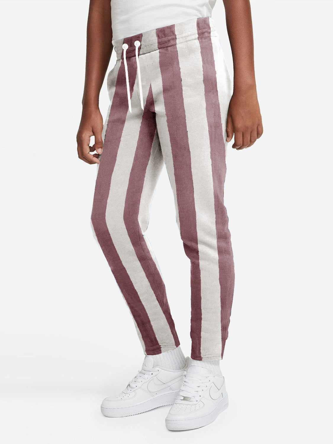 George Single Jersey Trouser For Kids-Off White with Maroon Stripes-SP912