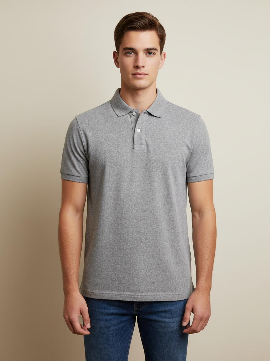 Azur Single Jersey Polo Shirt For Men-Grey Melange-BR13163