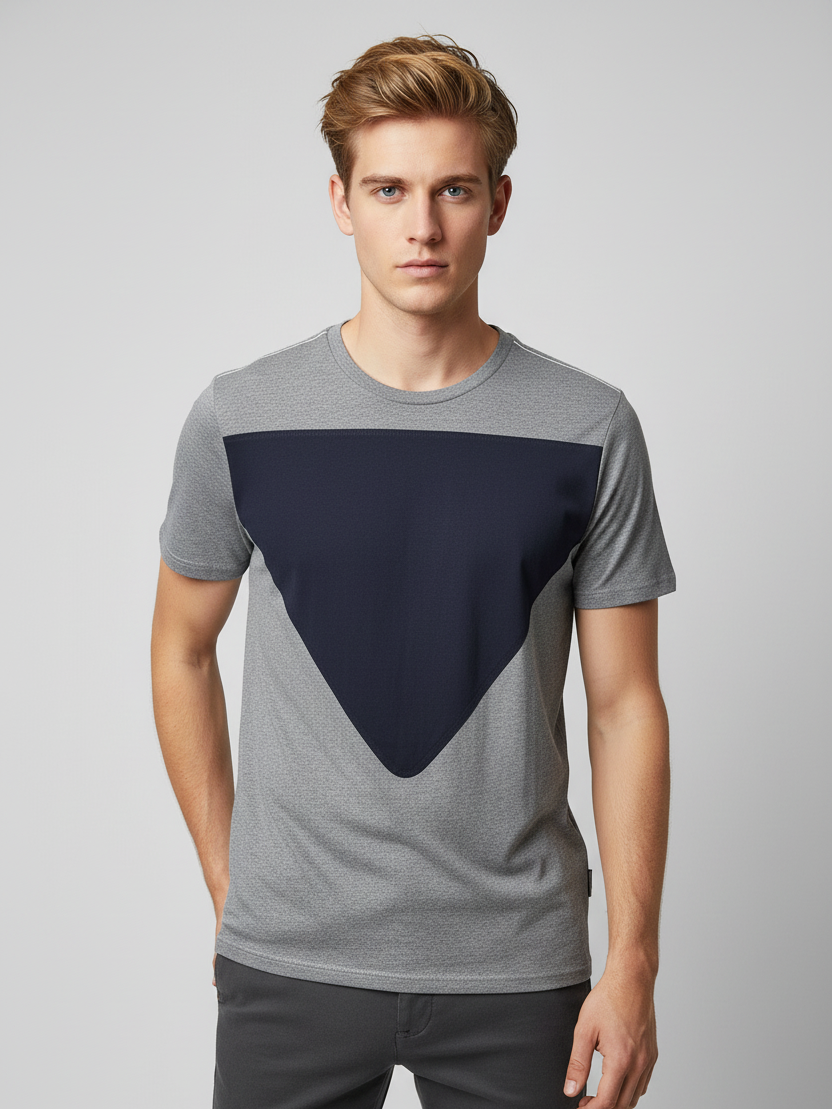 Stylish Single Jersey Summer Tee Shirt For Men-Grey Melange-BE663