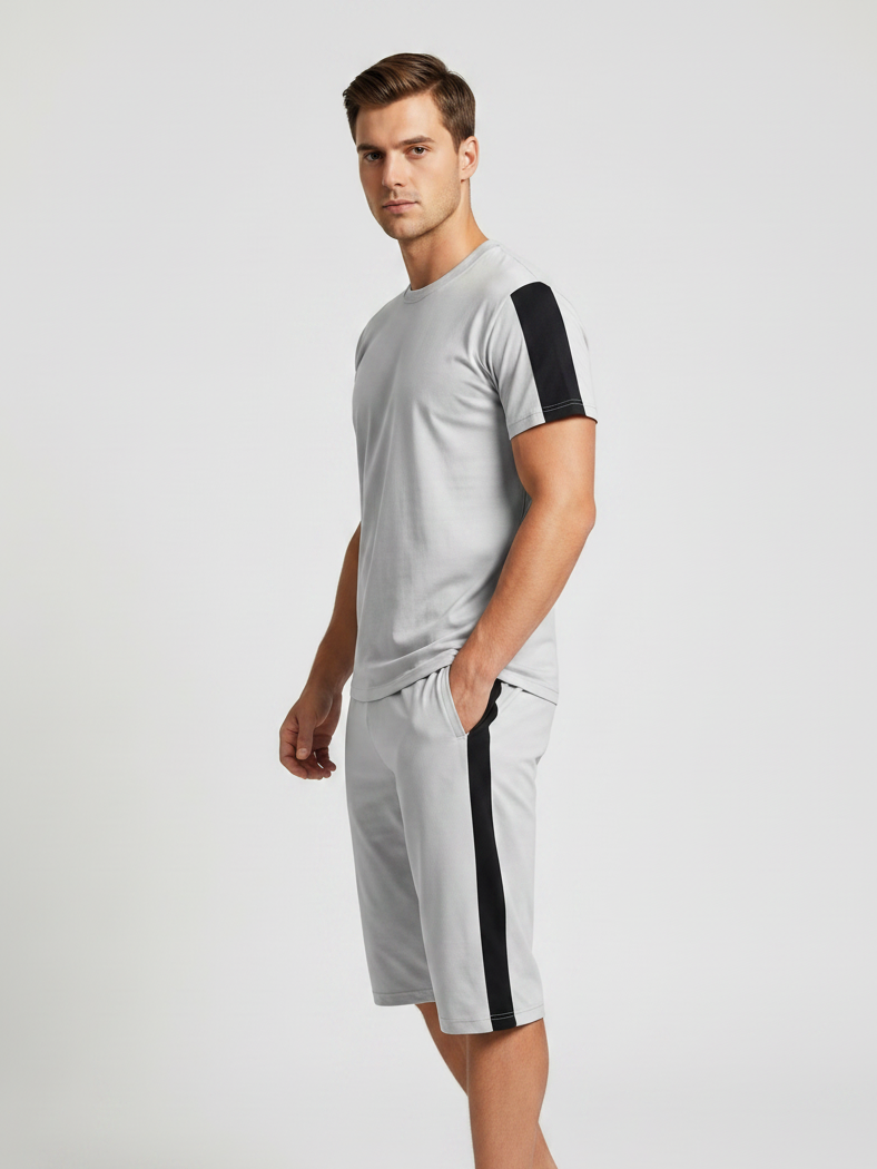 Summer Co Ord Set For Men-Light Grey-BE5183