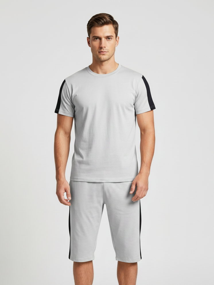 Summer Co Ord Set For Men-Light Grey-BE5183