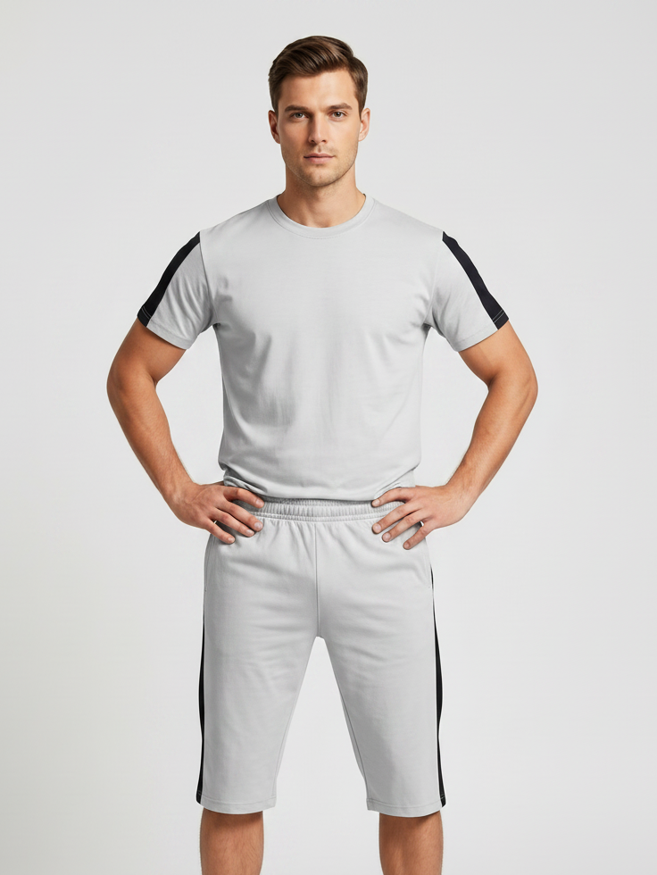 Summer Co Ord Set For Men-Light Grey-BE5183