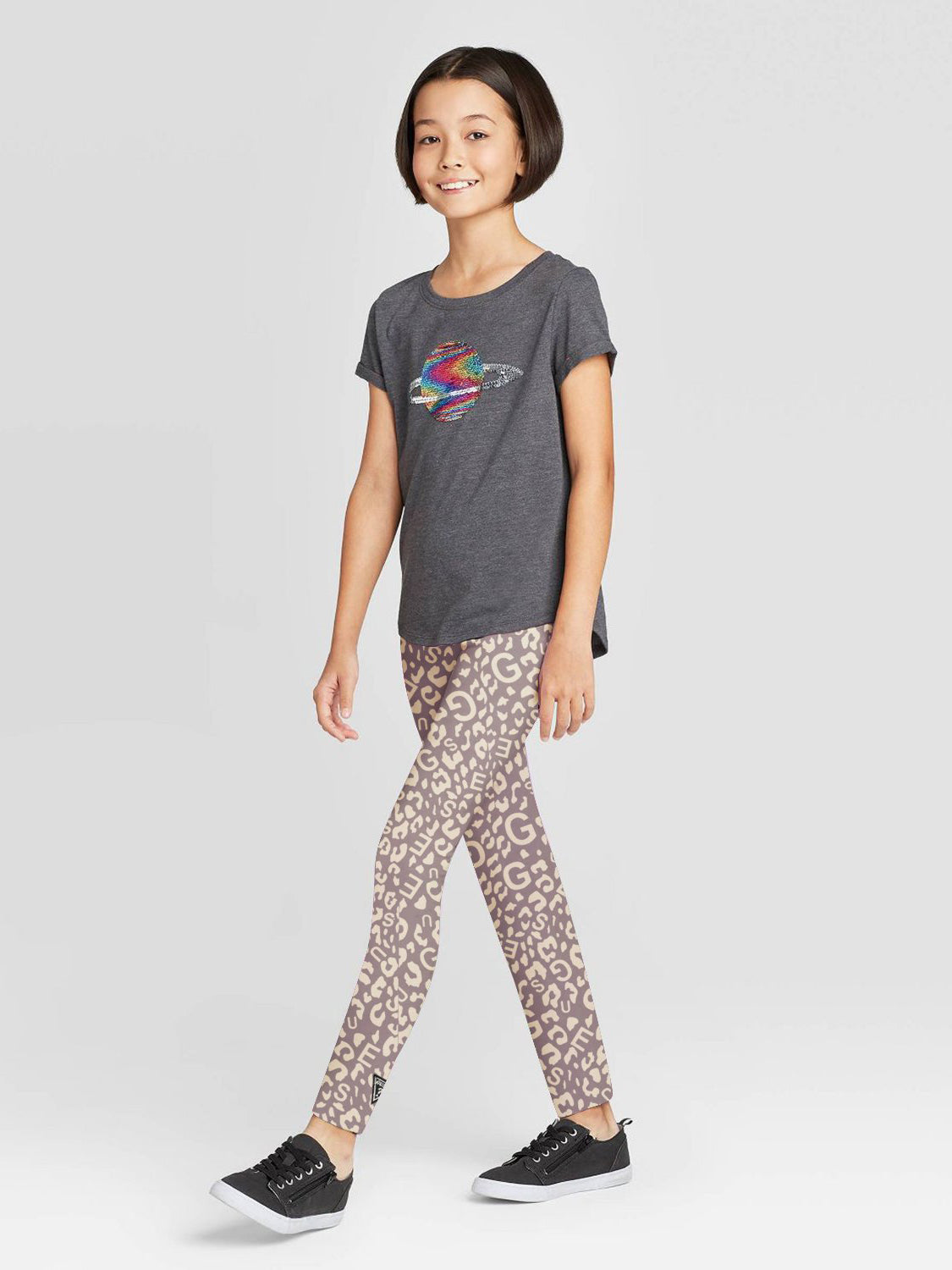 Guess Stylish Tights Leggings For Girls-Dark Tea Pink with Allover Print-SP2103/RT2507