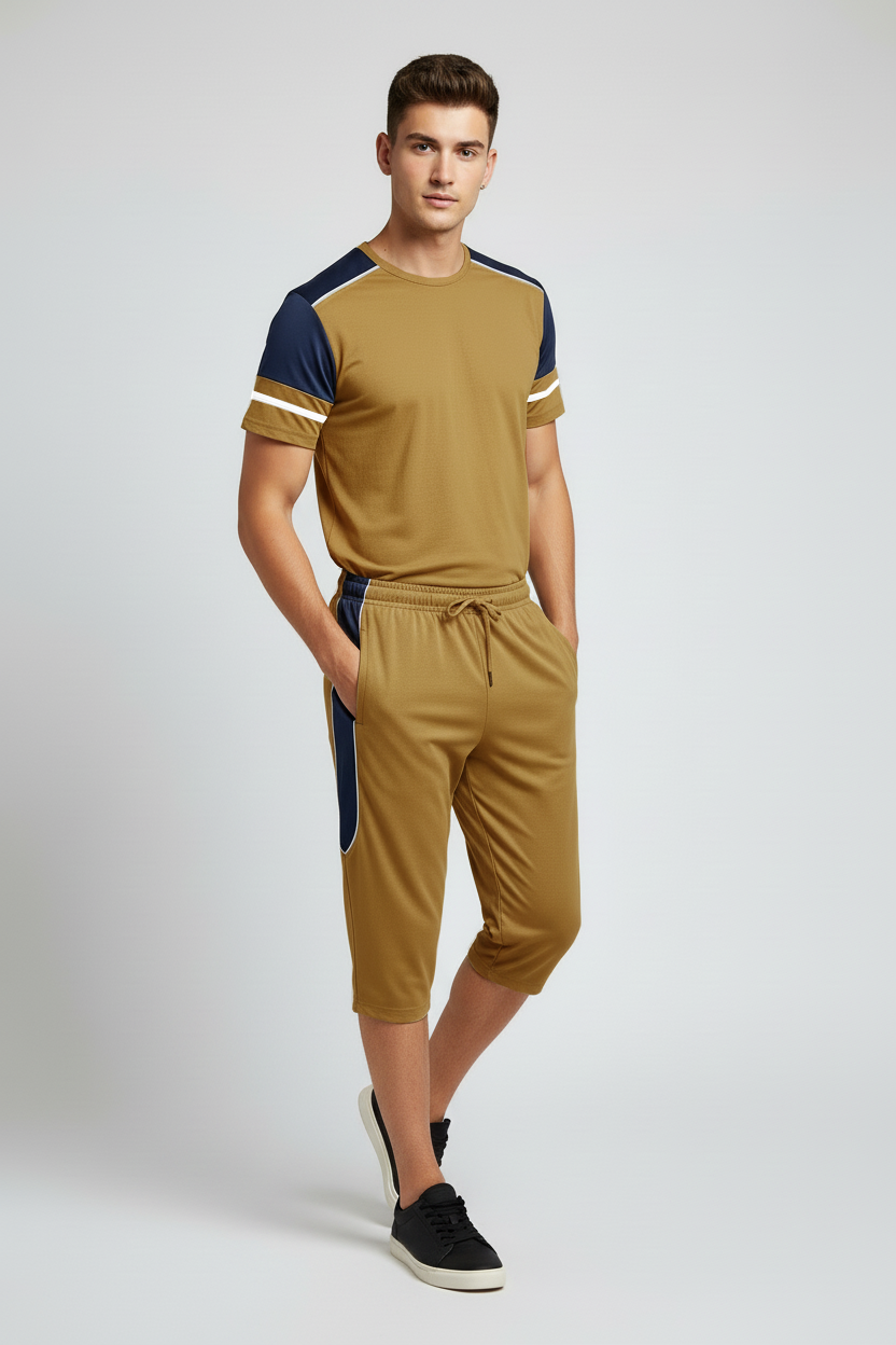 Stylish Summer T-Shirt & Short Suit For Men-Brown-BEE16