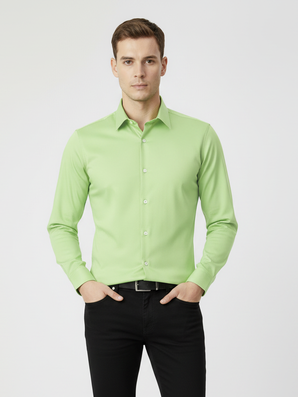 Rawgear 4 Side Lycra Slim Fit Long Sleeve Casual Shirt For Men-Lime Green-RG05