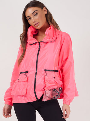 Hooded Rain Parka Festival Jacket For Ladies-Pink-SP3267