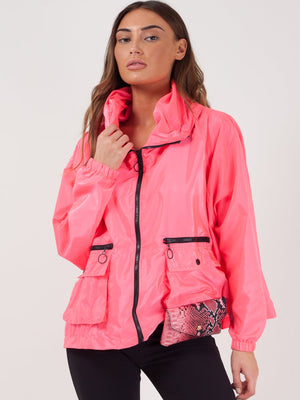 Hooded Rain Parka Festival Jacket For Ladies-Pink-SP3267