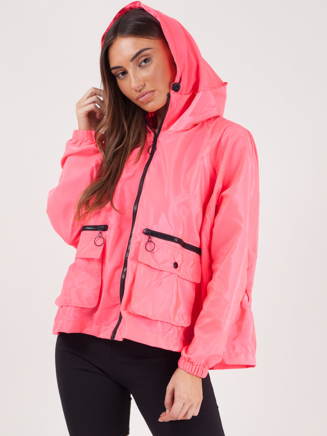 Hooded Rain Parka Festival Jacket For Ladies-Pink-SP3267