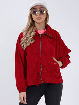 High Neck Hooded Festival Jacket For Ladies-Red-SP3273