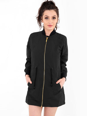 Boohoo Longline Lightweight Soft Shell Jacket For Ladies-Jet Black-SP3293