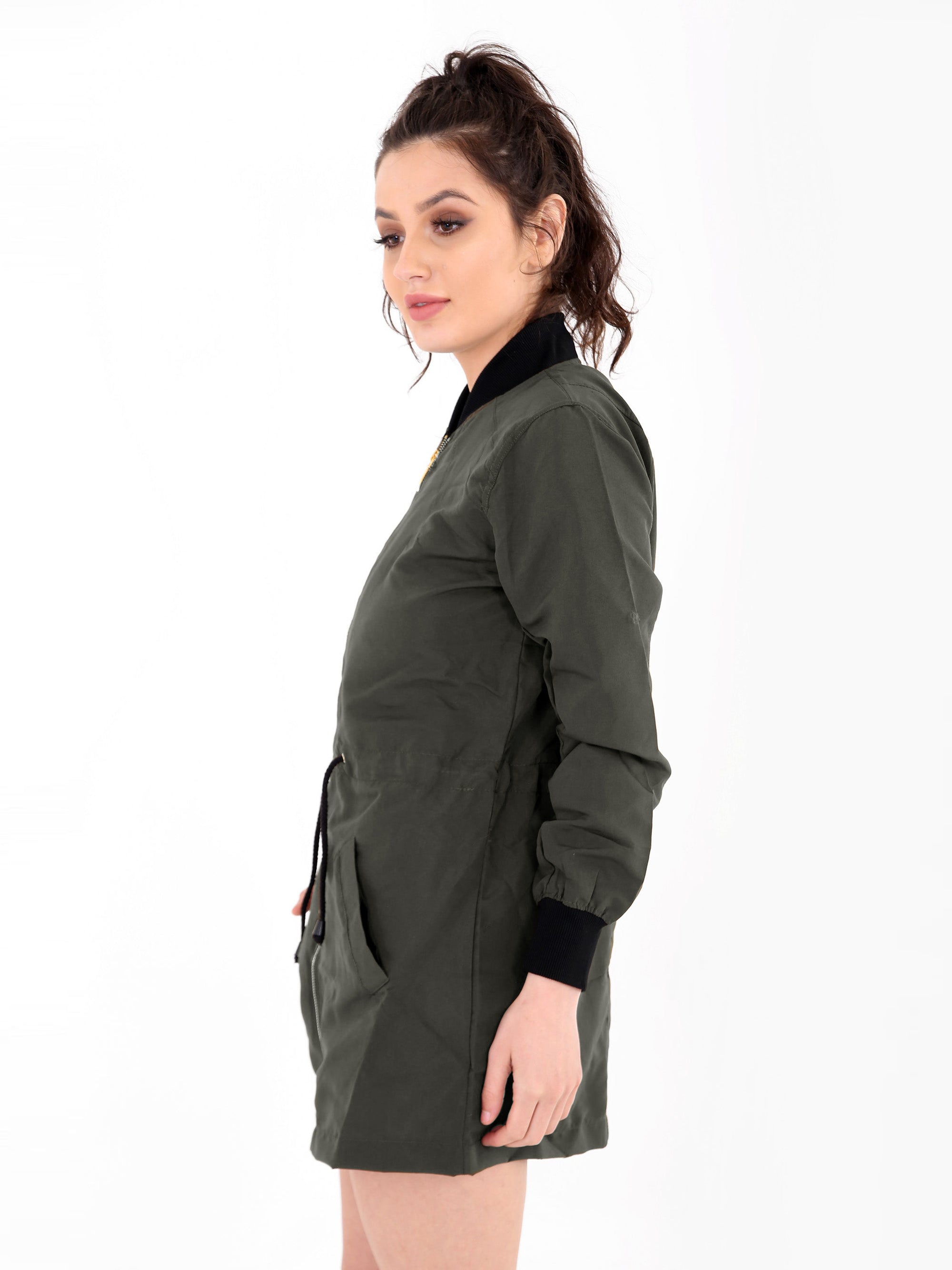 Boohoo Longline Lightweight Soft Shell Jacket For Ladies-Dark Olive-SP3288