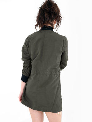 Boohoo Longline Lightweight Soft Shell Jacket For Ladies-Dark Olive-SP3288