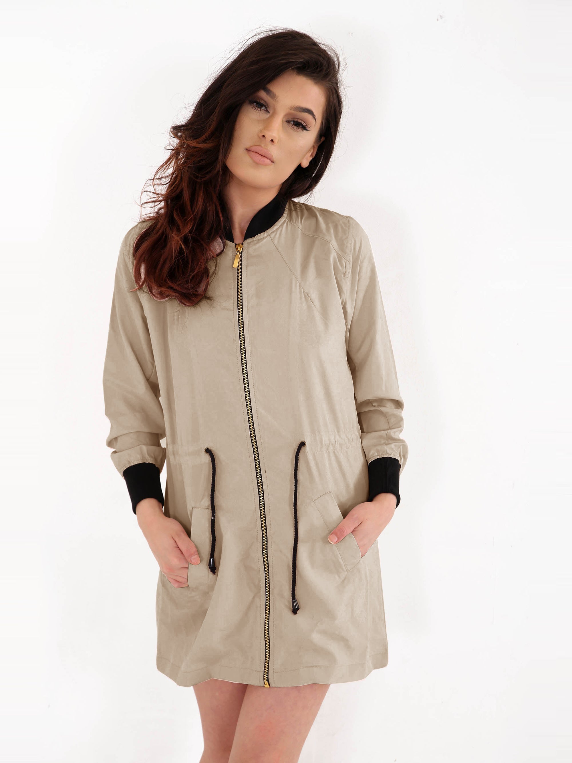 Boohoo Longline Lightweight Soft Shell Jacket For Ladies-Camel-SP3287