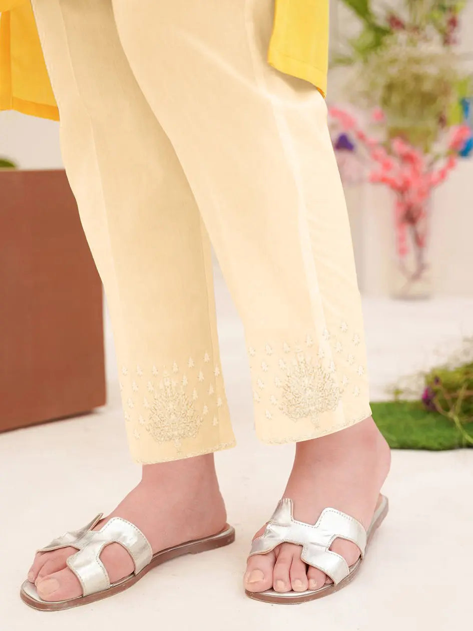 khaadi Embellished Straight Trouser For Women-Beige-BE26/BR874