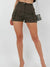 Rising Pop Button Shorts For Ladies-Dark Olive-SP3465