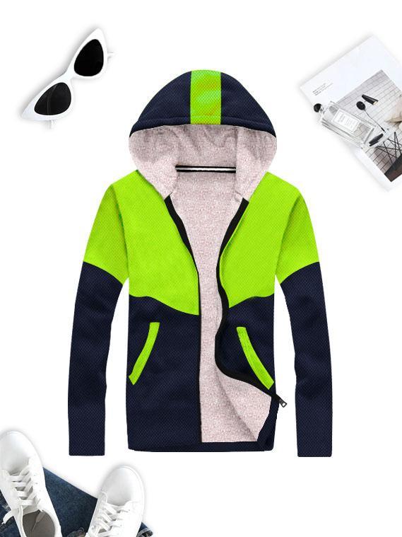 Mango Stylish Inner Fur Zipper Hoodie For Kids-Parrot & Navy-BE151/BR962