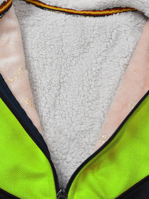 Mango Stylish Inner Fur Zipper Hoodie For Kids-Parrot & Navy-BE151/BR962