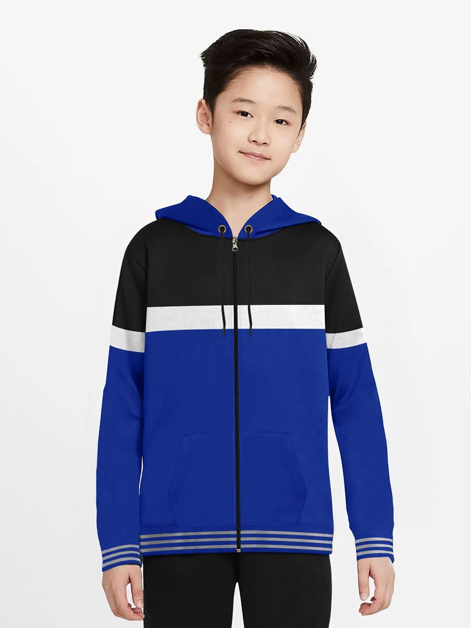 Next Full Zipper Fleece Hoodie For Kids-Blue with Black-SP987