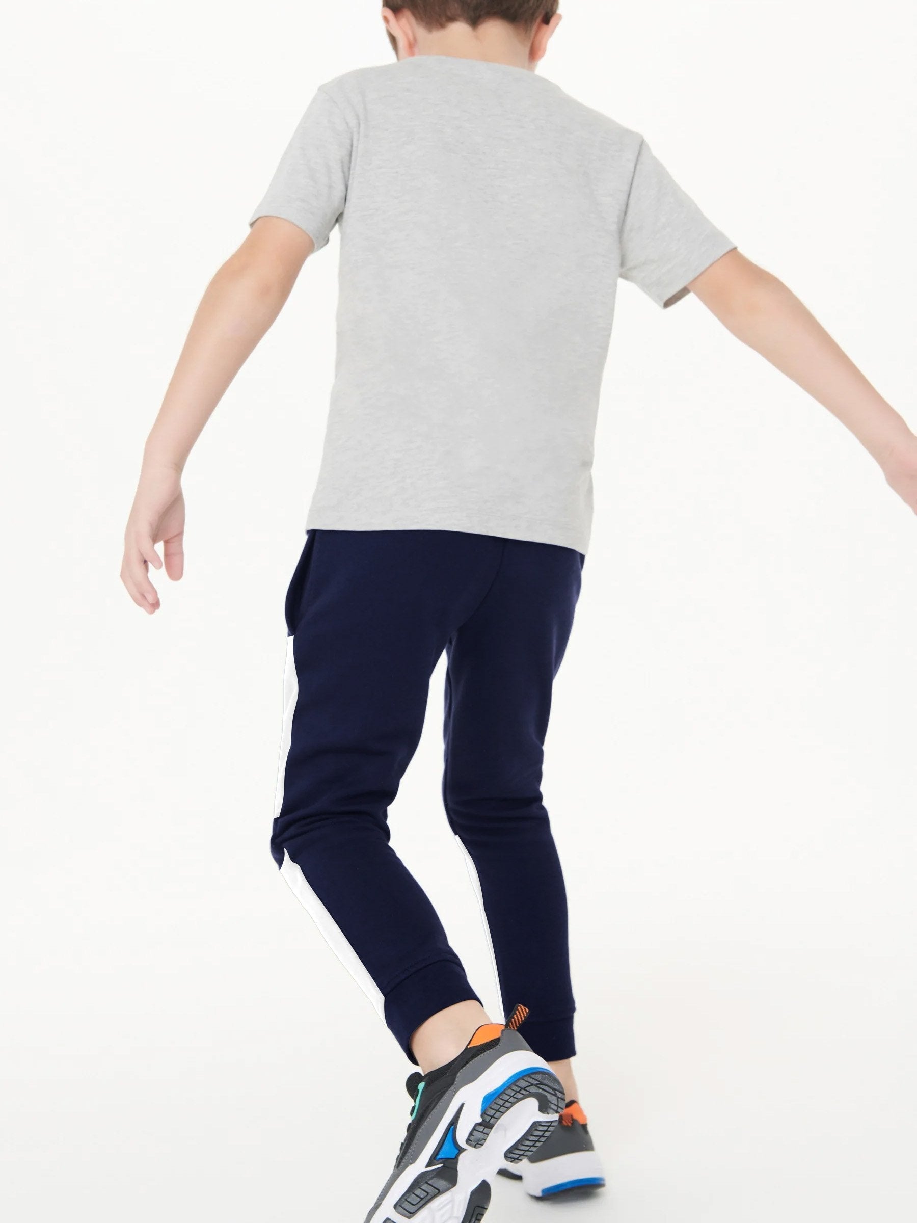 Y.F.K Fleece Jogger Trouser For Kids-Navy with White Panels-BE106/BR923