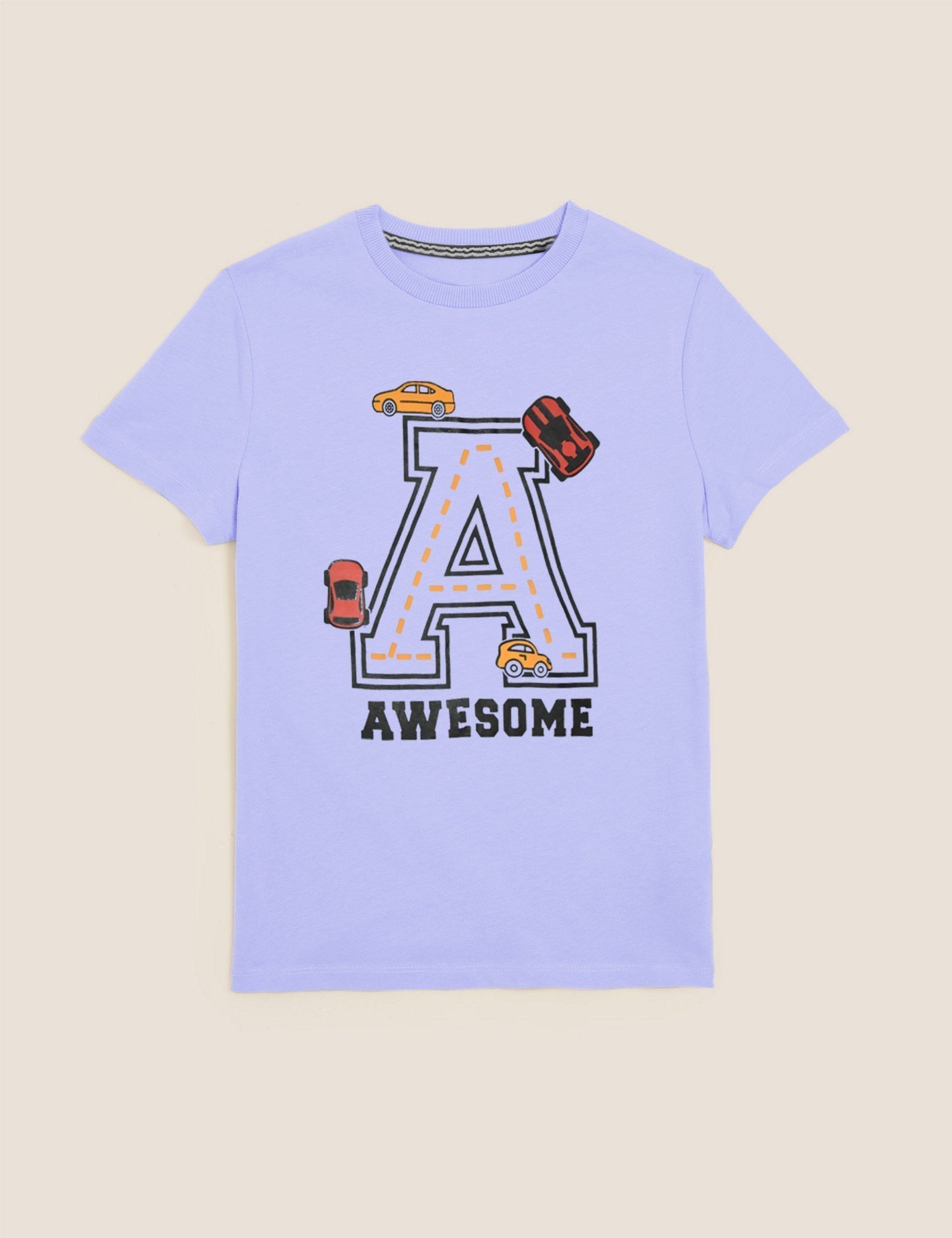 Summer Single Jersey Crew Neck Tee Shirt For Kids-Light Blue With Print-BE17029