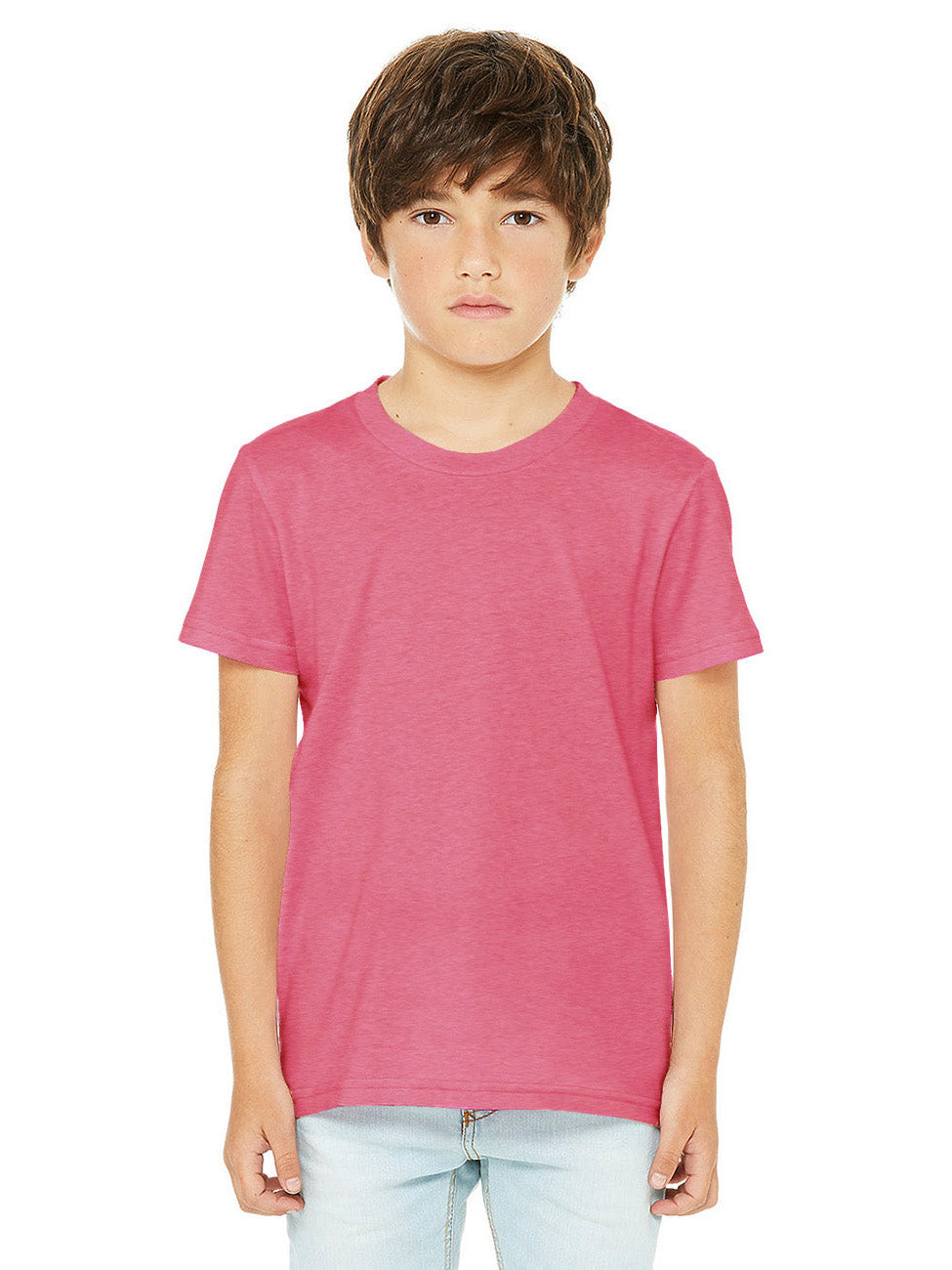 L.A.T Crew Neck Single Jersey Tee Shirt For Kids-Pink Melange-SP2094