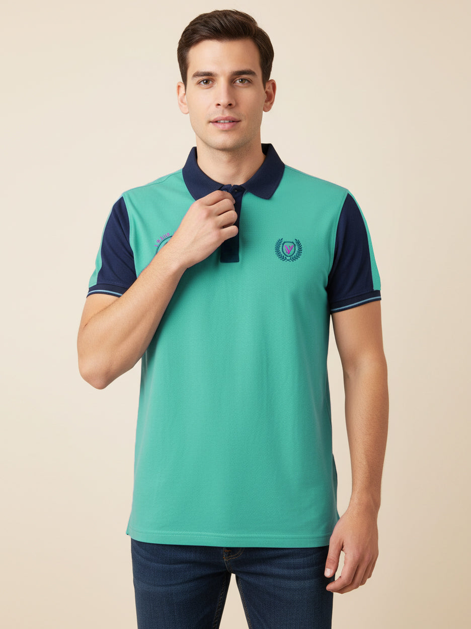 LV Summer Polo Shirt For Men-Light Cyan Green & Dark Navy-LVS002