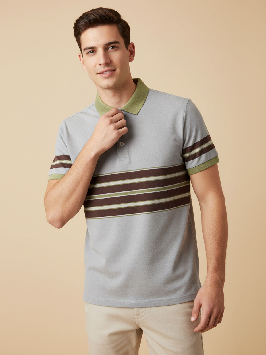 NXT Summer Polo Shirt For Men-Slate Grey with Brown Panel-BE687/BR12940