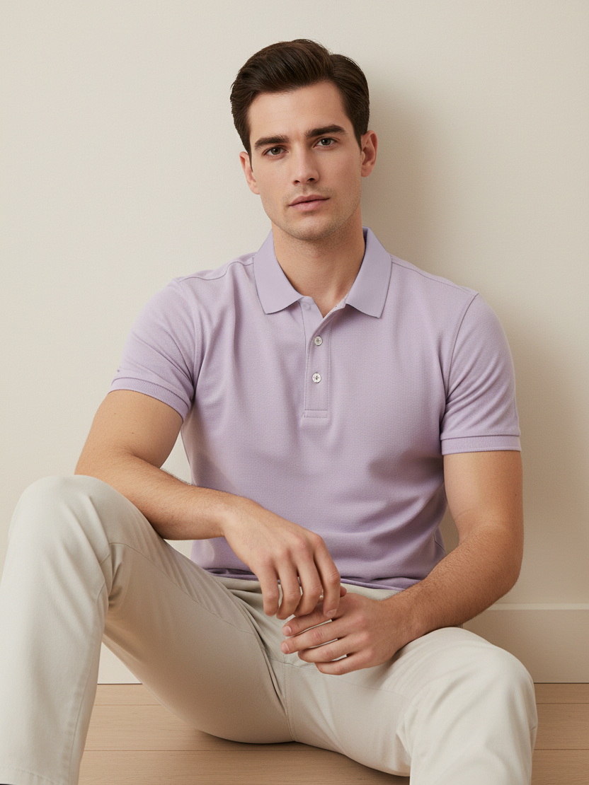 Azur Summer Polo Shirt For Men-Light Purple-SP1642