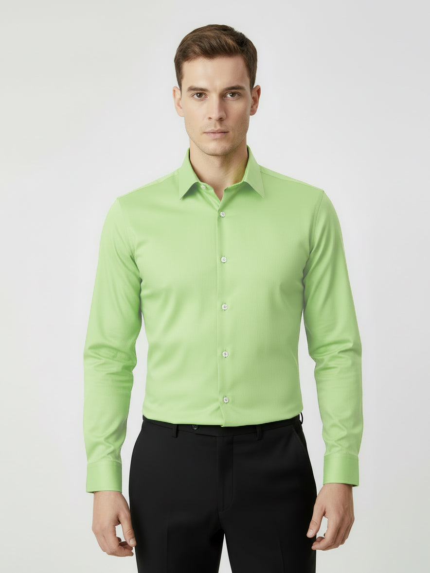 Rawgear 4 Side Lycra Slim Fit Long Sleeve Casual Shirt For Men-Lime Green-RG05