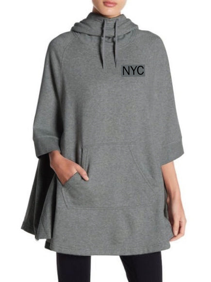 Nyc Polo Sportswear Umbrella Style Fleece Poncho Pullover Hoodie For Ladies-Charcoal-SP1332