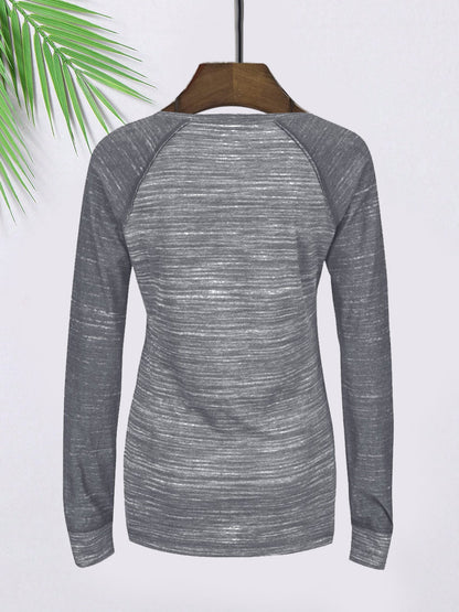 Majestic Lead Play Long Sleeve Split Neck Tee Shirt For Ladies-Black Melange-SP1990