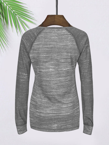 Majestic Lead Play Long Sleeve Split Neck Tee Shirt For Ladies-Black Melange-SP1992