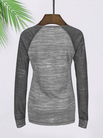 Majestic Lead Play Long Sleeve Split Neck Tee Shirt For Ladies-Black Melange-SP1991