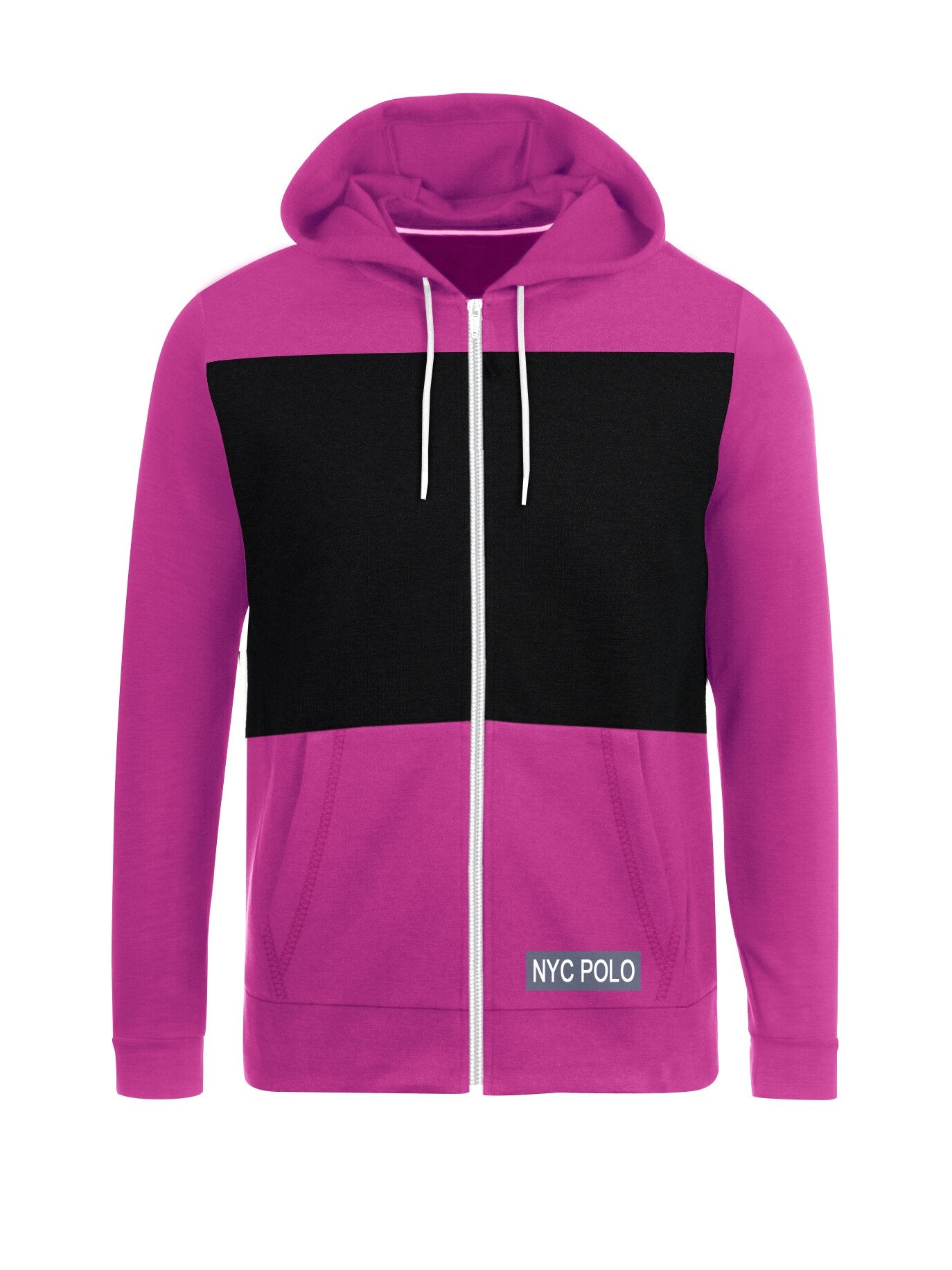 Nyc Polo Fleece Zipper Hoodie For Men-Dark Pink with Black Panel-SP56