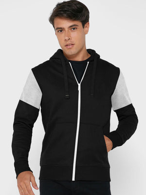 Next Fleece Zipper Hoodie For Men-Black With Grey Melange Panel-SP705