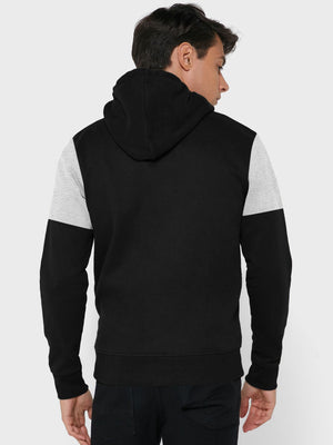 Next Fleece Zipper Hoodie For Men-Black With Grey Melange Panel-SP705