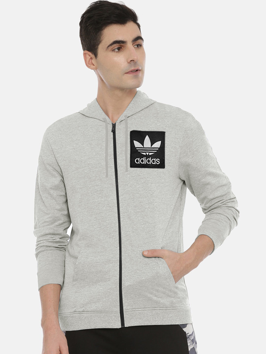 Adidas Fleece Zipper Hoodie For Men-Grey Melange-SP1213
