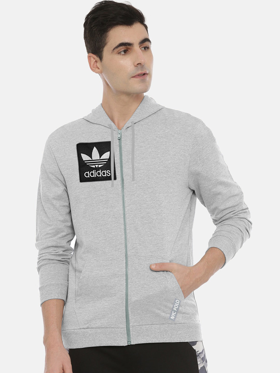 Adidas Terry Fleece Zipper Hoodie For Men-Grey Melange-SP750