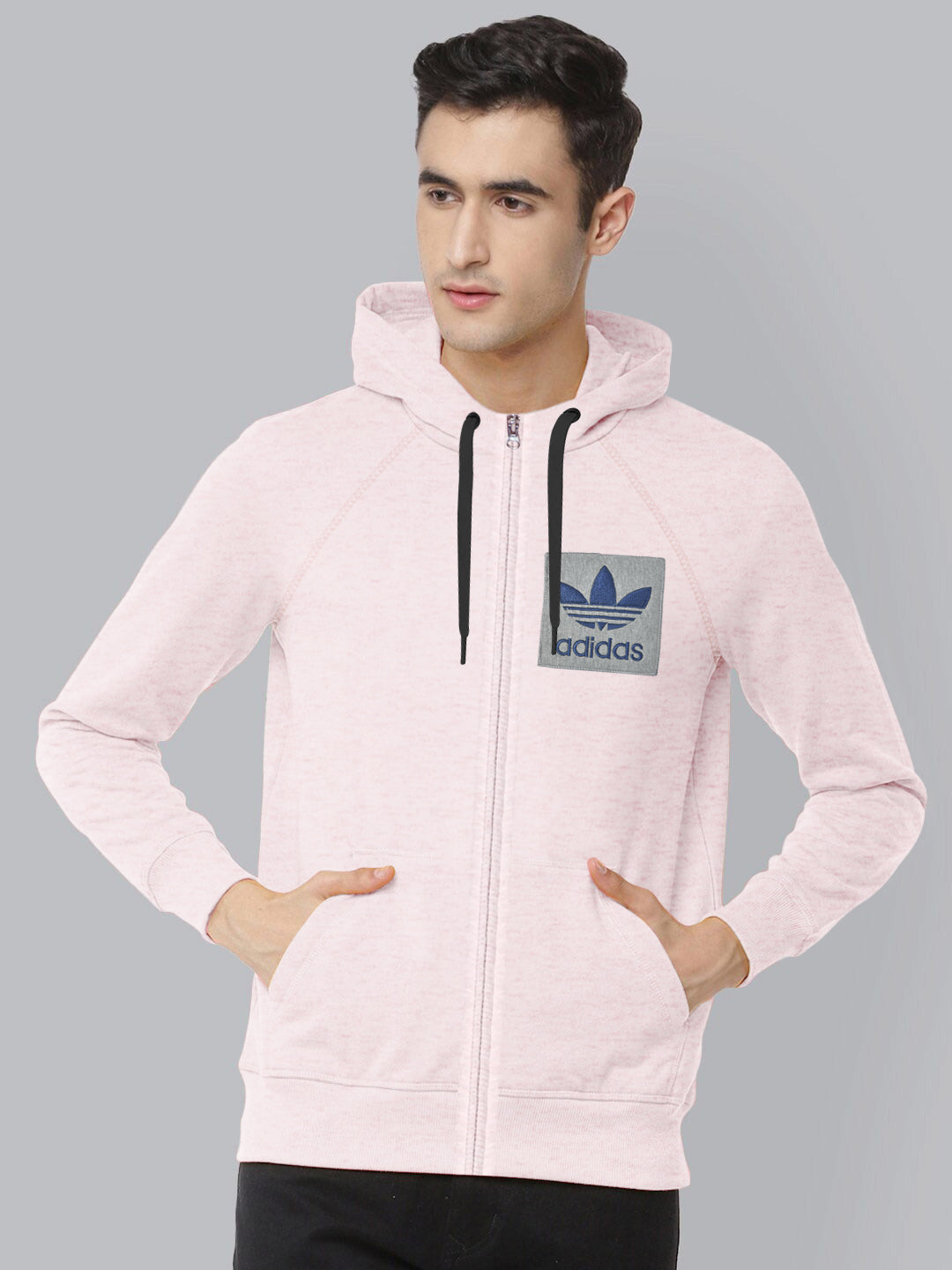 Adidas Terry Fleece Zipper Hoodie For Men-Pink Melange-BE05