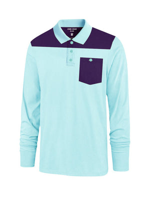 Louis Vicaci Long Sleeve Polo For Men-Sea Green with Purple-BE66/BR894