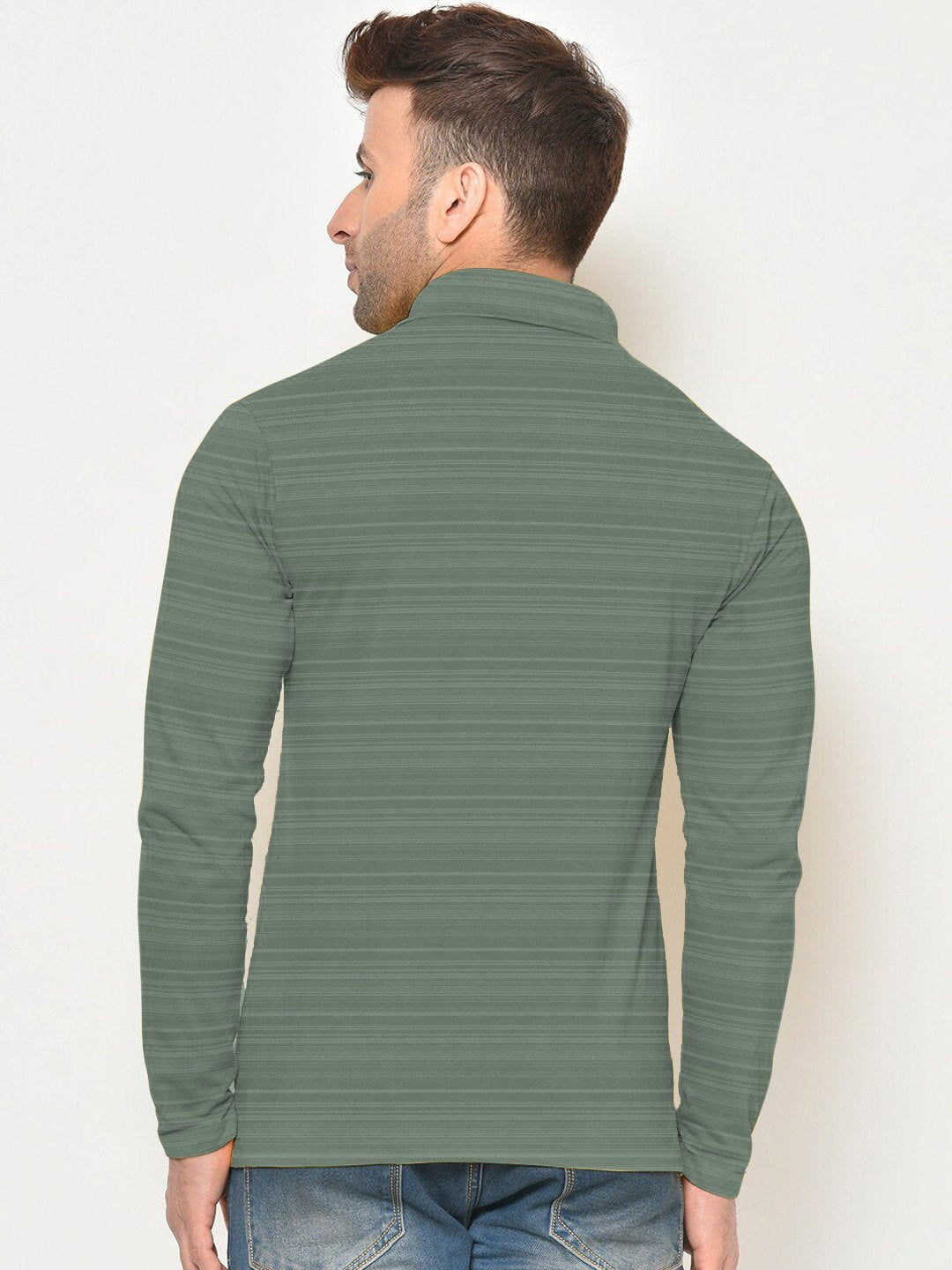Louis Vicaci Long Sleeve Polo For Men-Green with Linning-BE15064