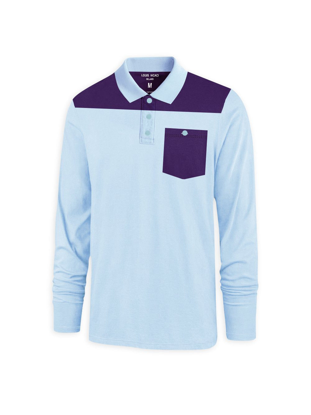 Louis Vicaci Long Sleeve Polo For Men-Sky with Purple-RT912